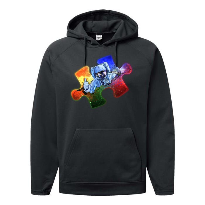 Cool Funny Autism Awareness Galaxy Puzzle Piece Astronaut Performance Fleece Hoodie