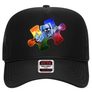 Cool Funny Autism Awareness Galaxy Puzzle Piece Astronaut High Crown Mesh Back Trucker Hat