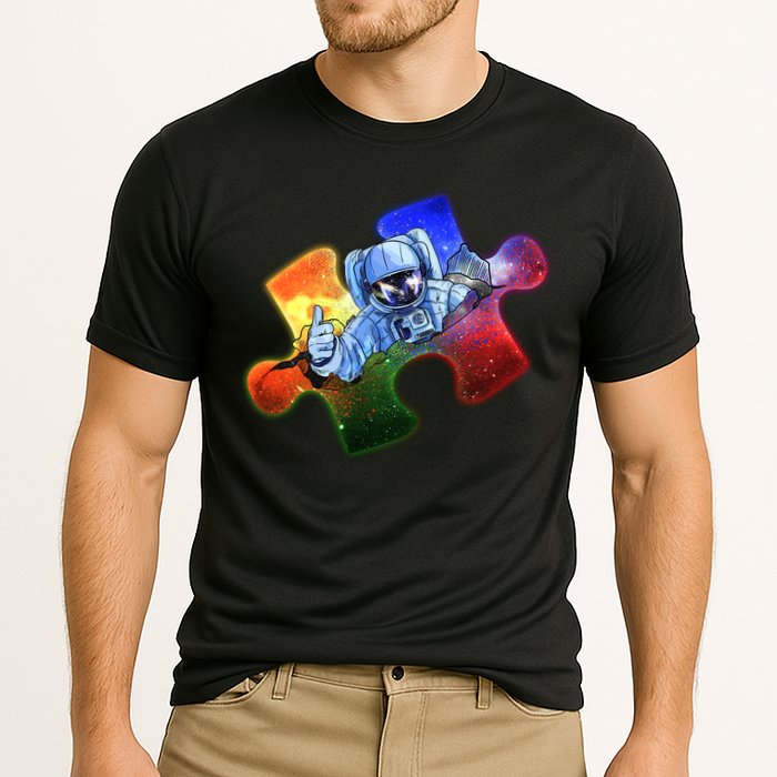 Cool Funny Autism Awareness Galaxy Puzzle Piece Astronaut Cooling Performance Crew T-Shirt