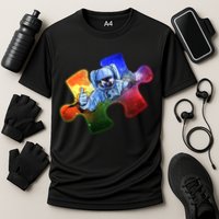 Cool Funny Autism Awareness Galaxy Puzzle Piece Astronaut Cooling Performance Crew T-Shirt