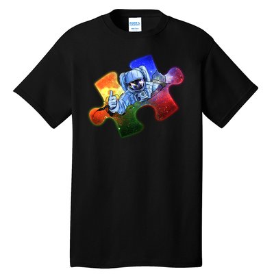 Cool Funny Autism Awareness Galaxy Puzzle Piece Astronaut Tall T-Shirt