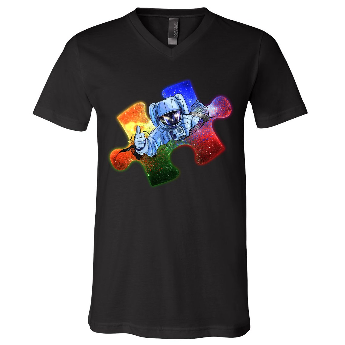 Cool Funny Autism Awareness Galaxy Puzzle Piece Astronaut V-Neck T-Shirt