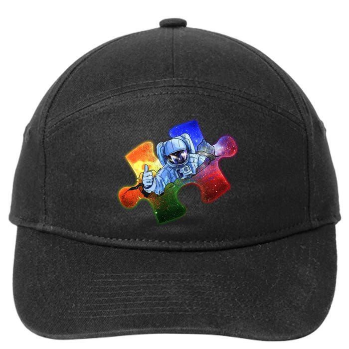 Cool Funny Autism Awareness Galaxy Puzzle Piece Astronaut 7-Panel Snapback Hat