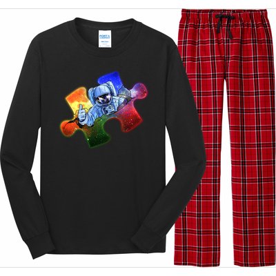 Cool Funny Autism Awareness Galaxy Puzzle Piece Astronaut Long Sleeve Pajama Set