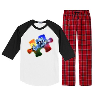 Cool Funny Autism Awareness Galaxy Puzzle Piece Astronaut Raglan Sleeve Pajama Set