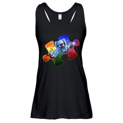 Cool Funny Autism Awareness Galaxy Puzzle Piece Astronaut Ladies Essential Flowy Tank