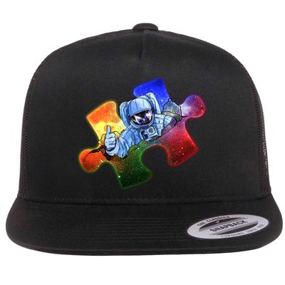 Cool Funny Autism Awareness Galaxy Puzzle Piece Astronaut Flatbill Hat
