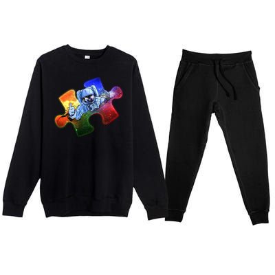 Cool Funny Autism Awareness Galaxy Puzzle Piece Astronaut Premium Crewneck Sweatsuit Set