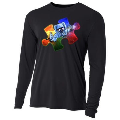 Cool Funny Autism Awareness Galaxy Puzzle Piece Astronaut Cooling Performance Long Sleeve Crew