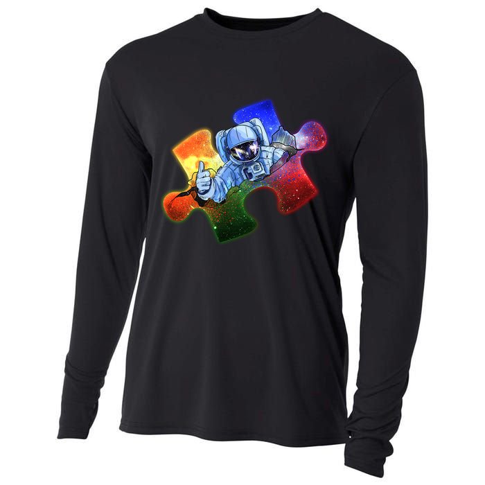 Cool Funny Autism Awareness Galaxy Puzzle Piece Astronaut Cooling Performance Long Sleeve Crew