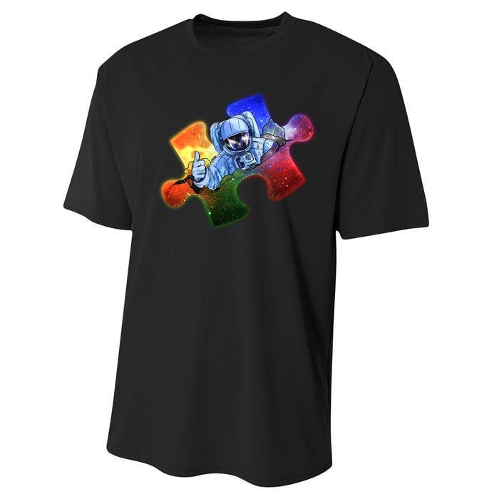 Cool Funny Autism Awareness Galaxy Puzzle Piece Astronaut Performance Sprint T-Shirt