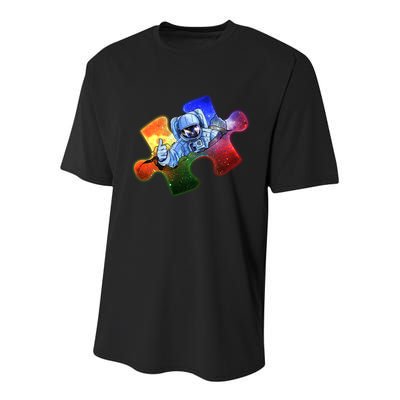 Cool Funny Autism Awareness Galaxy Puzzle Piece Astronaut Youth Performance Sprint T-Shirt
