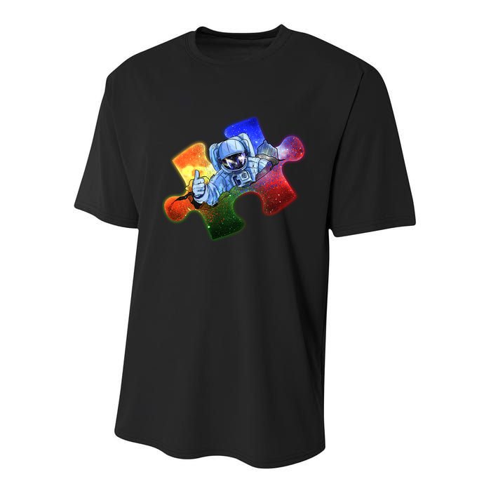 Cool Funny Autism Awareness Galaxy Puzzle Piece Astronaut Youth Performance Sprint T-Shirt