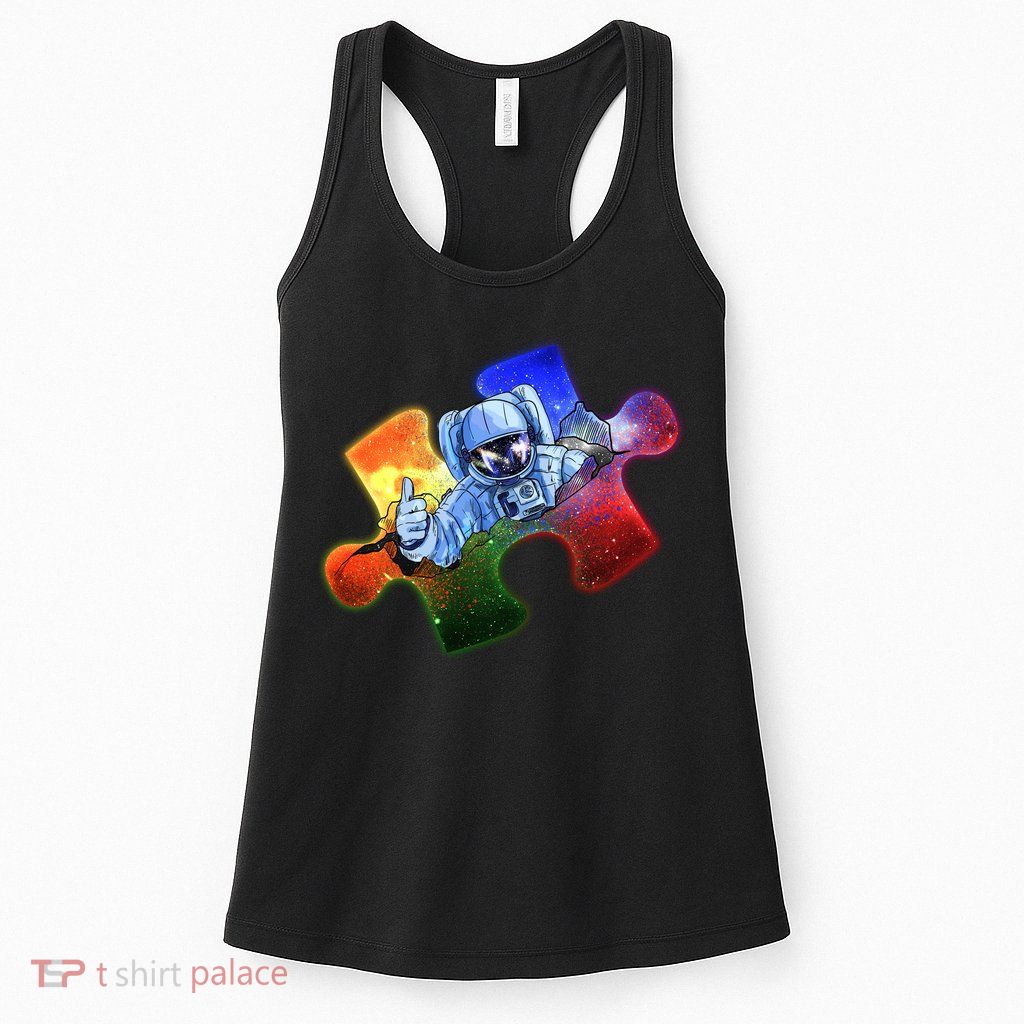 Cool Funny Autism Awareness Galaxy Puzzle Piece Astronaut Womens Tank Top