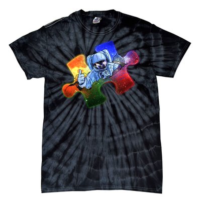 Cool Funny Autism Awareness Galaxy Puzzle Piece Astronaut Tie-Dye T-Shirt