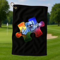 Cool Funny Autism Awareness Galaxy Puzzle Piece Astronaut Golf Towel