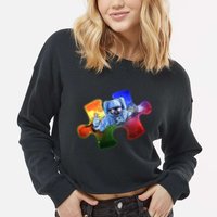 Cool Funny Autism Awareness Galaxy Puzzle Piece Astronaut Cropped Pullover Crew