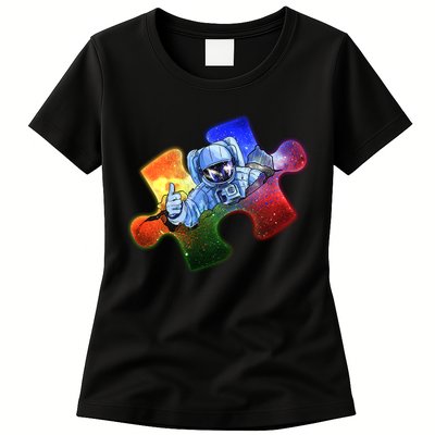 Cool Funny Autism Awareness Galaxy Puzzle Piece Astronaut Womens T-Shirt
