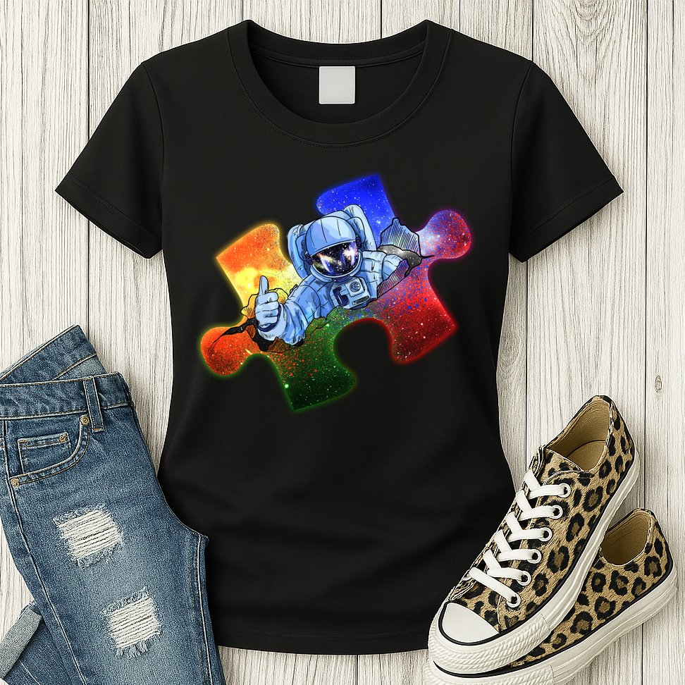 Cool Funny Autism Awareness Galaxy Puzzle Piece Astronaut Womens T-Shirt