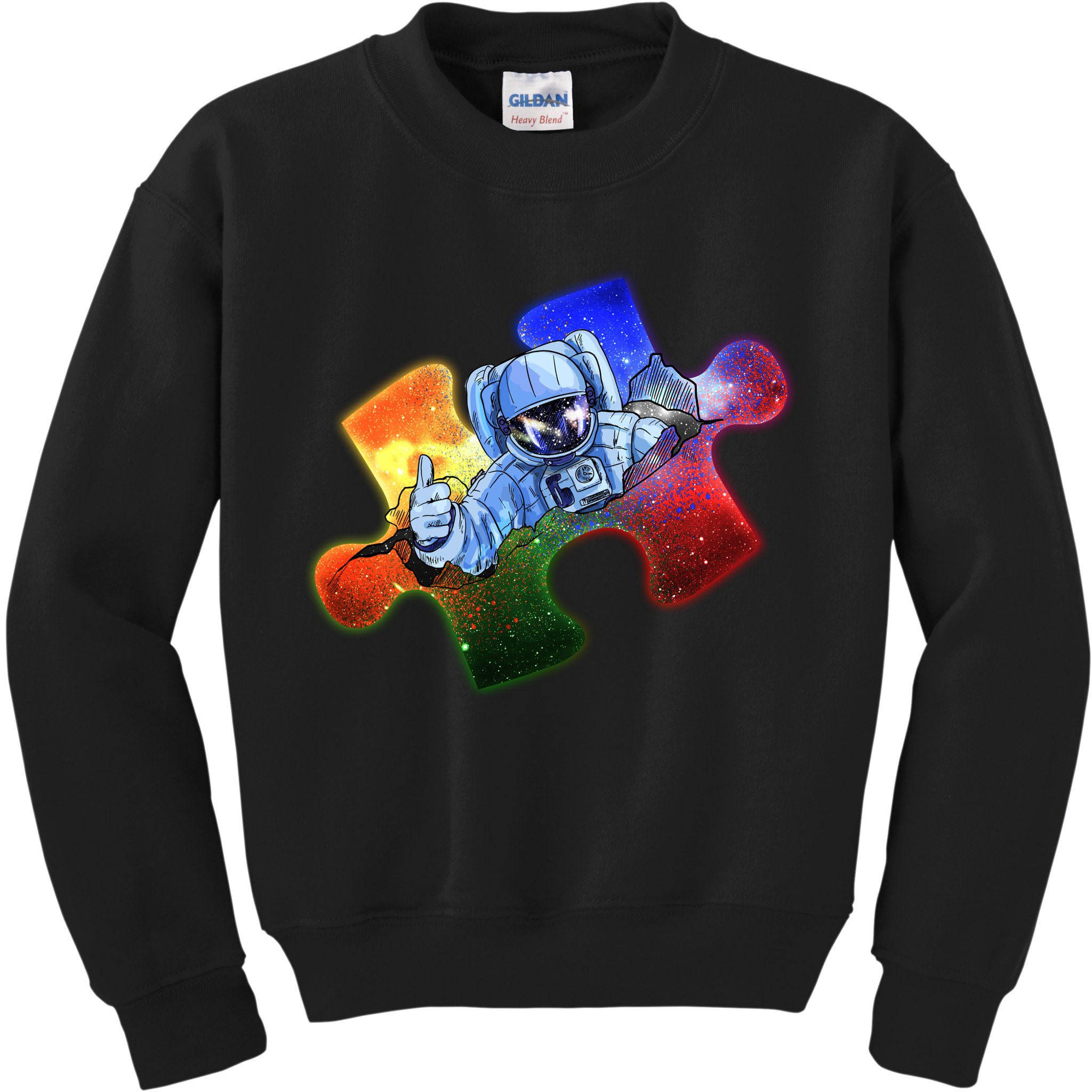 Cool Funny Autism Awareness Galaxy Puzzle Piece Astronaut Kids Sweatshirt