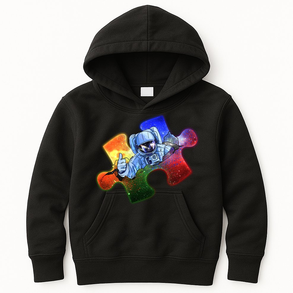 Cool Funny Autism Awareness Galaxy Puzzle Piece Astronaut Kids Hoodie