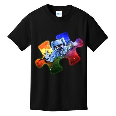 Cool Funny Autism Awareness Galaxy Puzzle Piece Astronaut Kids T-Shirt