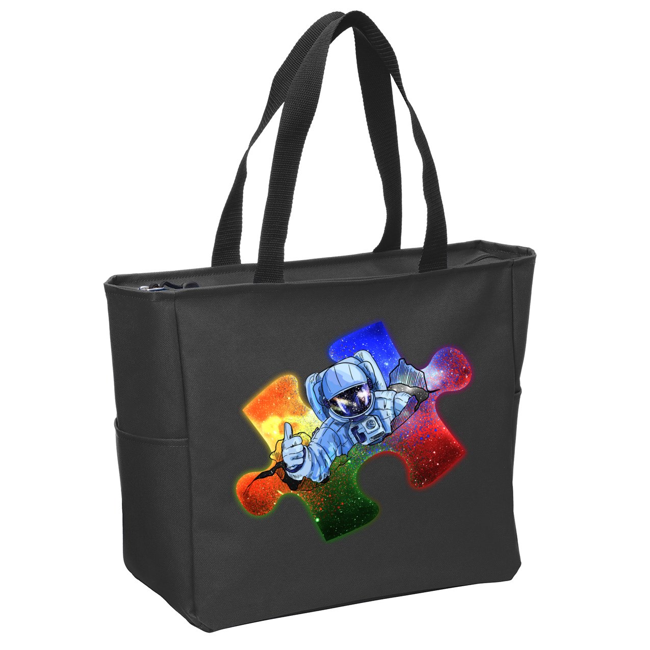 Cool Funny Autism Awareness Galaxy Puzzle Piece Astronaut Zip Tote Bag