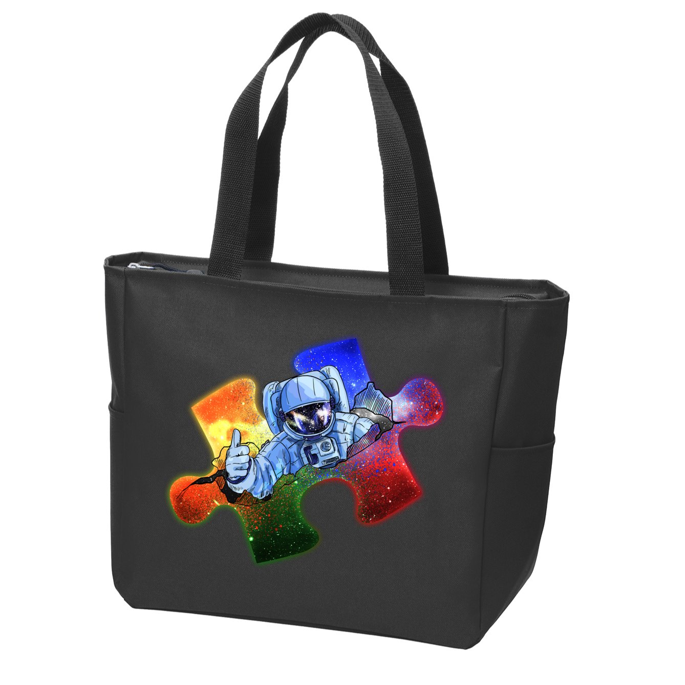 Cool Funny Autism Awareness Galaxy Puzzle Piece Astronaut Zip Tote Bag