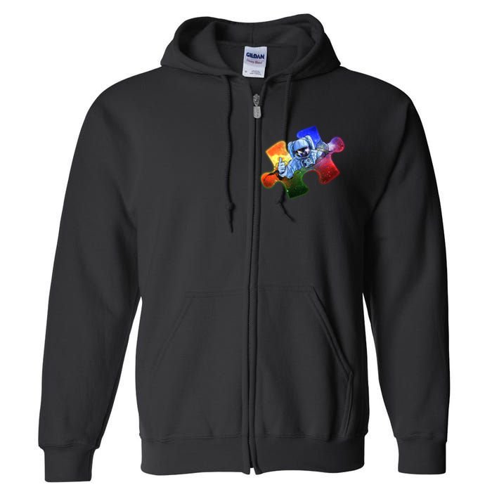 Cool Funny Autism Awareness Galaxy Puzzle Piece Astronaut Full Zip Hoodie