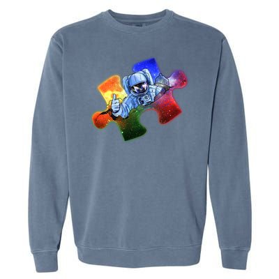 Cool Funny Autism Awareness Galaxy Puzzle Piece Astronaut Garment-Dyed Sweatshirt