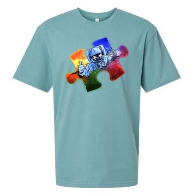 Cool Funny Autism Awareness Galaxy Puzzle Piece Astronaut Sueded Cloud Jersey T-Shirt