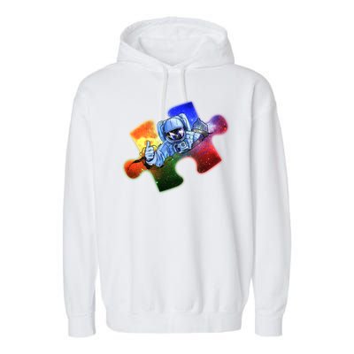 Cool Funny Autism Awareness Galaxy Puzzle Piece Astronaut Garment-Dyed Fleece Hoodie