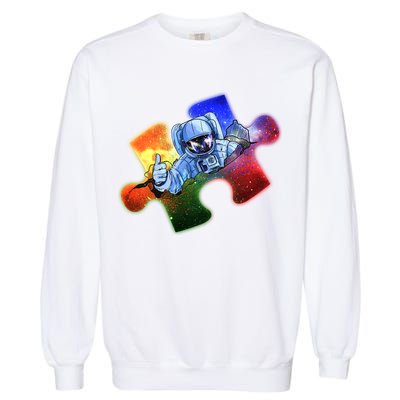 Cool Funny Autism Awareness Galaxy Puzzle Piece Astronaut Garment-Dyed Sweatshirt