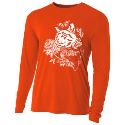 Cat Flowers And Butterflies Cat Floral Cool Gift Cooling Performance Long Sleeve Crew