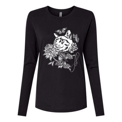 Cat Flowers And Butterflies Cat Floral Cool Gift Womens Cotton Relaxed Long Sleeve T-Shirt