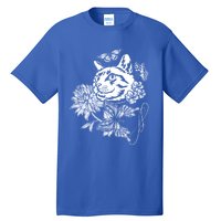 Cat Flowers And Butterflies Cat Floral Cool Gift Tall T-Shirt