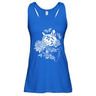 Cat Flowers And Butterflies Cat Floral Cool Gift Ladies Essential Flowy Tank