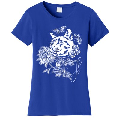 Cat Flowers And Butterflies Cat Floral Cool Gift Women's T-Shirt