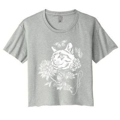 Cat Flowers And Butterflies Cat Floral Cool Gift Women's Crop Top Tee