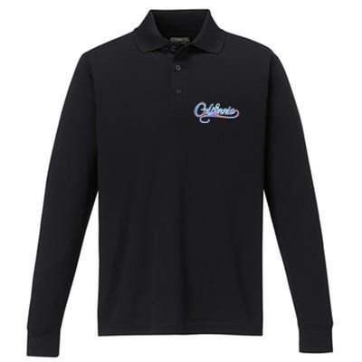 California Flower And Palm Performance Long Sleeve Polo