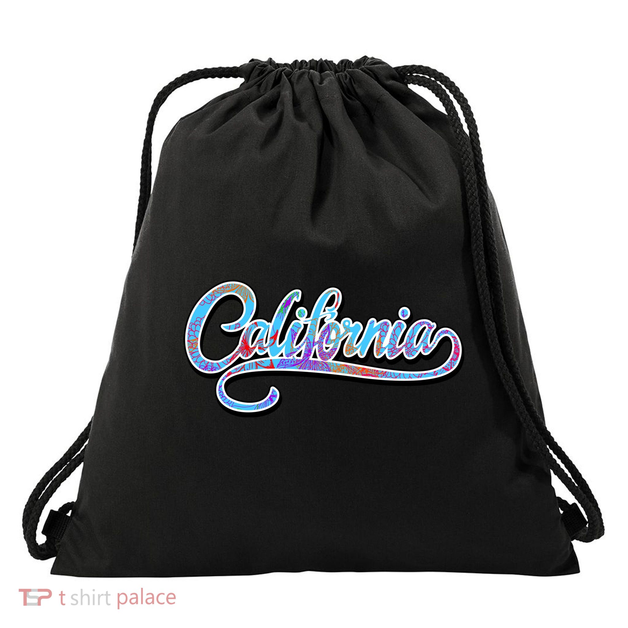 California Flower And Palm Drawstring Bag