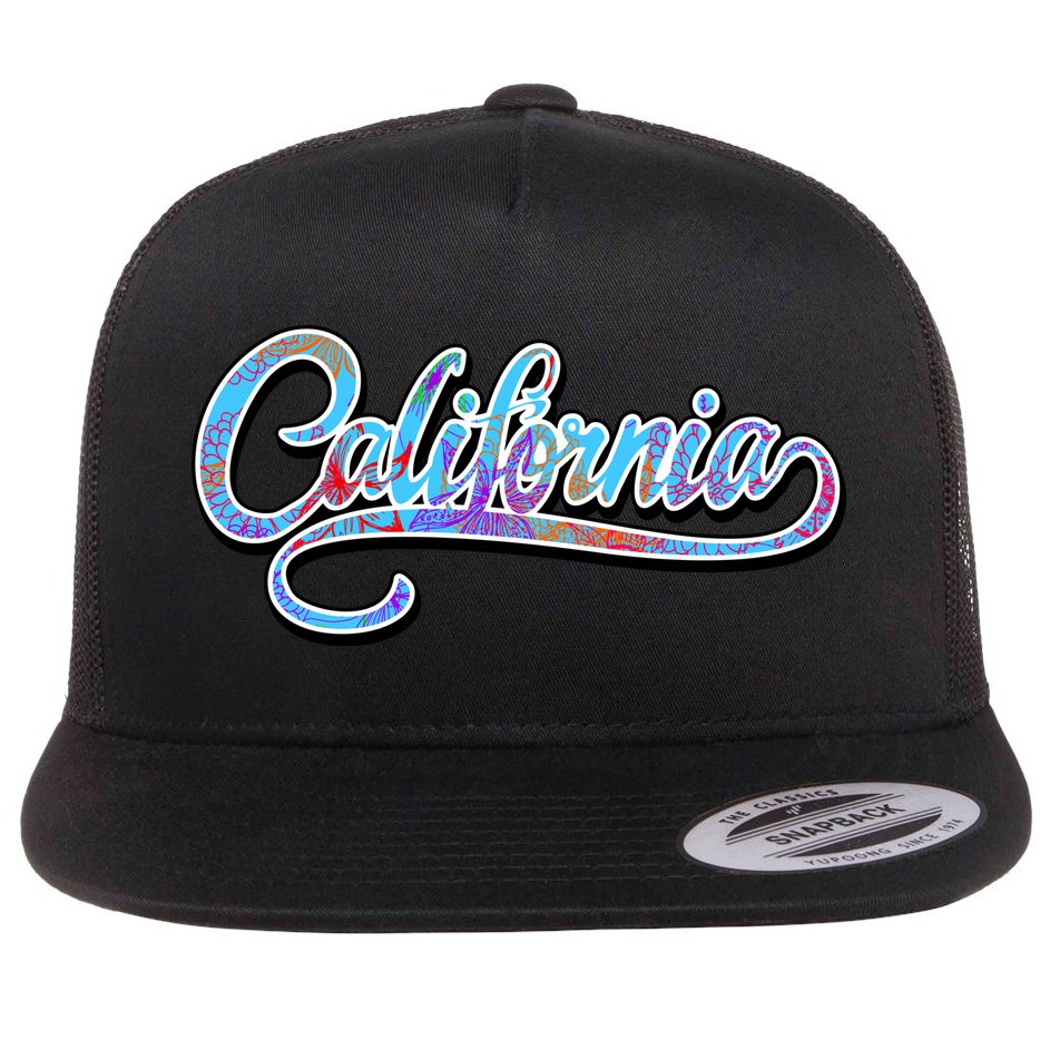 California Flower And Palm Flat Bill Trucker Hat