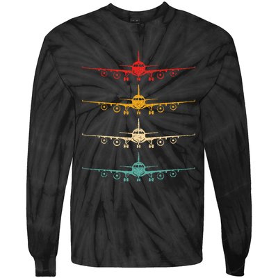 Colorful Flying Airplanes Airline Pilot Airplane Aircraft Tie-Dye Long Sleeve Shirt