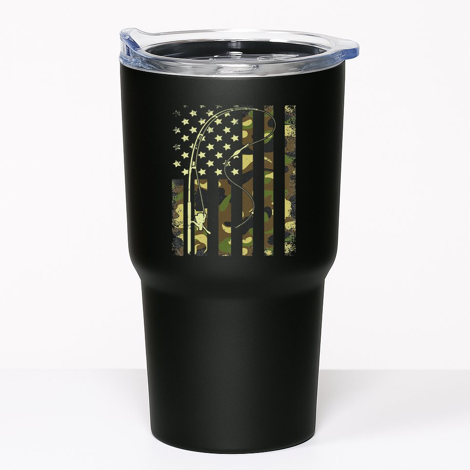 Camo Fishing American Flag Bass Fishing Tumbler