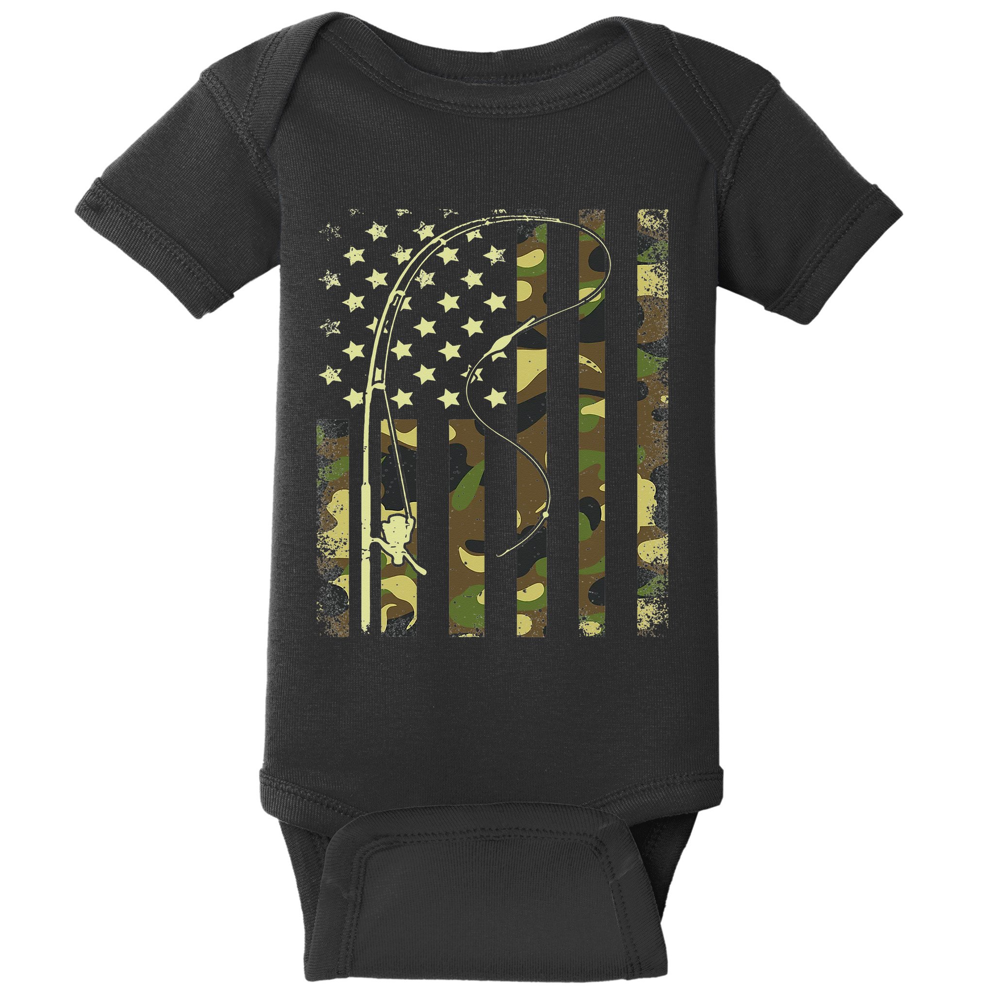 Camo Fishing American Flag Bass Fishing Baby Bodysuit