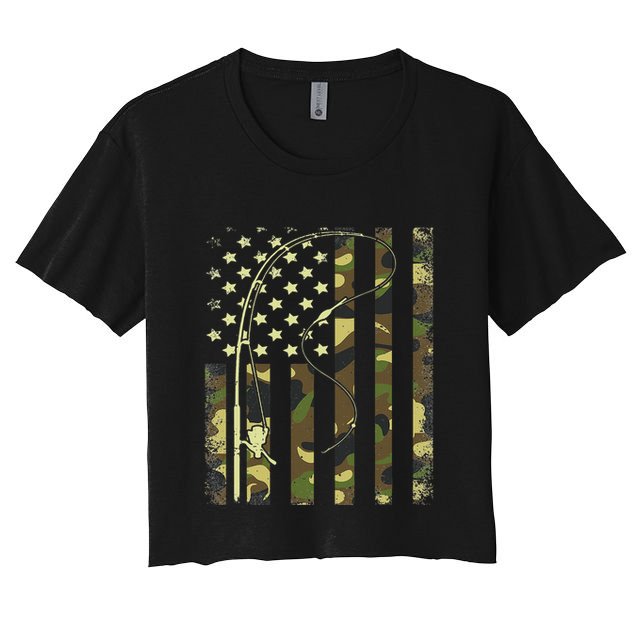 Camo Fishing American Flag Bass Fishing Crop Top