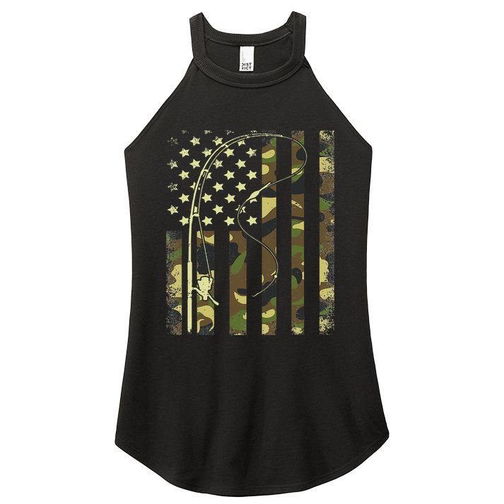 Camo Fishing American Flag Bass Fishing Women's Perfect Tri Rocker Tank