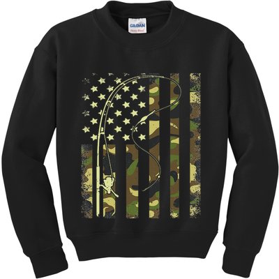 Camo Fishing American Flag Bass Fishing Kids Sweatshirt