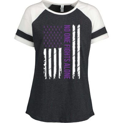 Cystic Fibrosis Awareness Purple Ribbon Enza Ladies Jersey Colorblock Tee