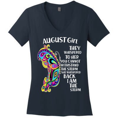 Cute Funny August Girl Paisley Butterfly Women's V-Neck T-Shirt